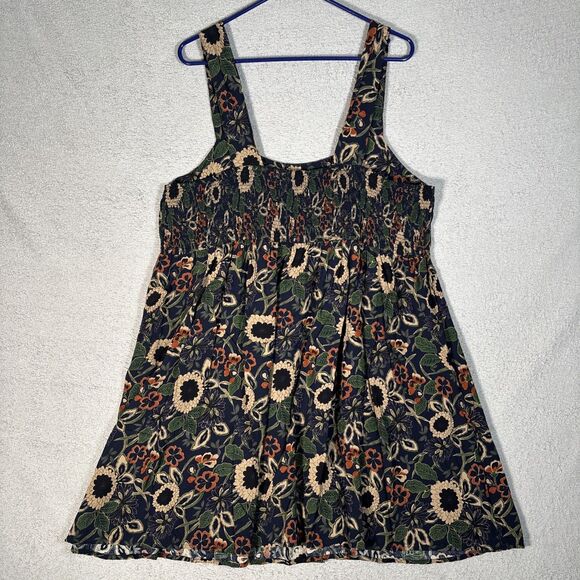 Natural Life Mini Dress Women’s Size XXL Empire Waist Smocked Chest Dark Florals - Picture 10 of 15